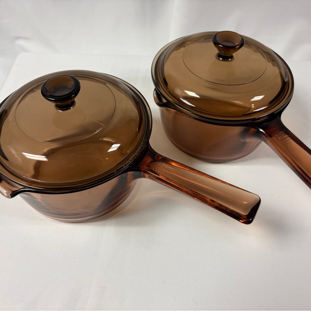 Pyrex Vision Amber Glass Saucepan Set with Lids